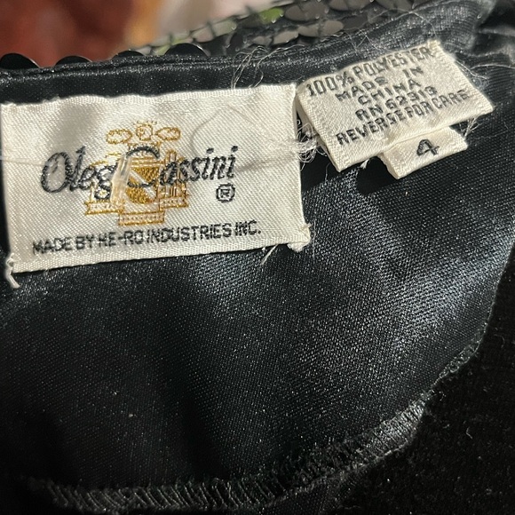 Black Sequin Long Sleeve Peplum Dress Vintage Oleg Cassini - Picture 6 of 13